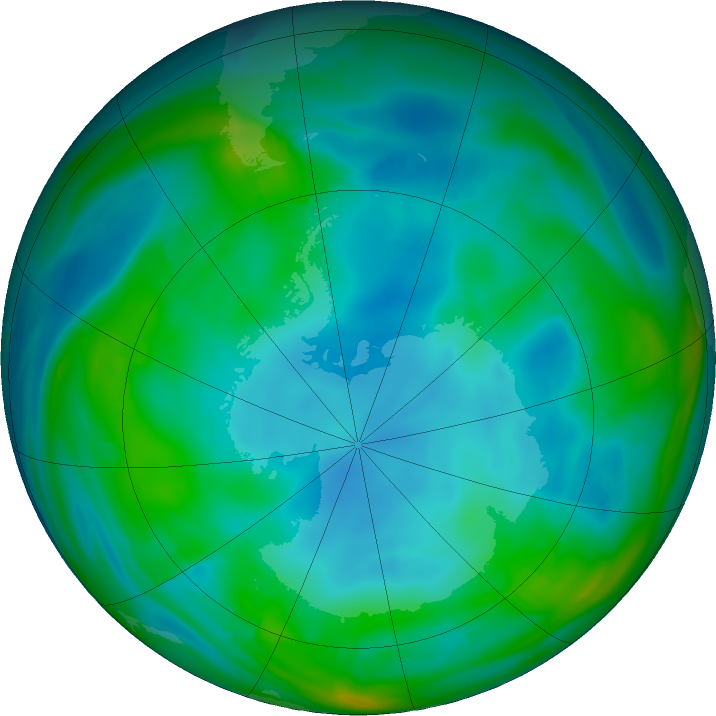 Antarctic ozone map for 01 July 2021